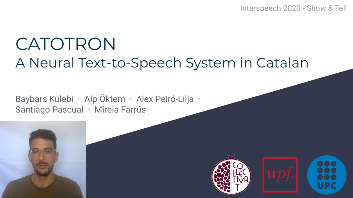 Thumbnail of video presentation of paper CATOTRON – A Neural Text-to-Speech System in Catalan presented in Interspeech 2020
